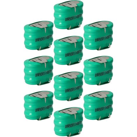 vhbw 10x NiMH Ersatz Knopfzellen-Akku Typ 3/V150H 3-Pins 150mAh 3,6V kompatibel mit Modellbau-Akkus, Solar-Leuchten uvm.