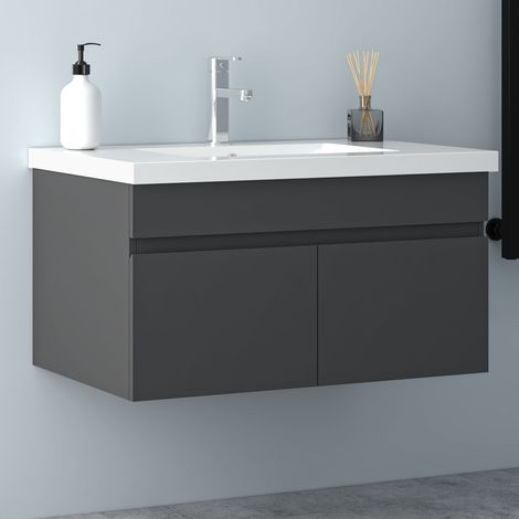 80 cm Waschtisch mit Unterschrank Badmöbel Set Gäste WC Anthrazit Matt mit Waschbecken Mineralguss (1/5)