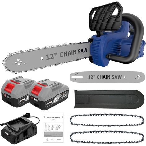 Tronçonneuse sans fil de 30,5 cm avec 2 batteries de 4,0 Ah, scie électrique sans fil, équipée d'un clapet de frein, moteur sans balais (avec 2 piles) (1/5)
