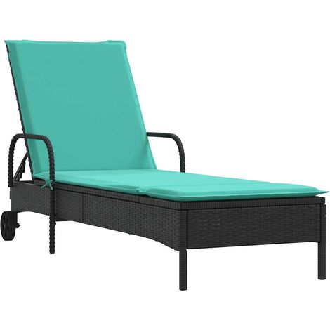 Maison Exclusive - Lettino prendisole con ruote e Cuscino in Polyrattan Nero