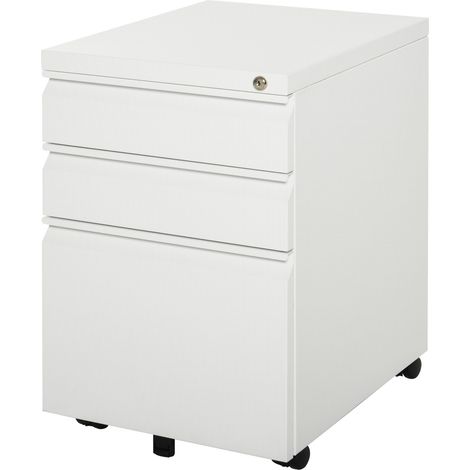 Büro-Rollcontainer mit 3 Schubladen aus weißem Stahl 39 x 48 x 60 cm MODENUIT (1/4)