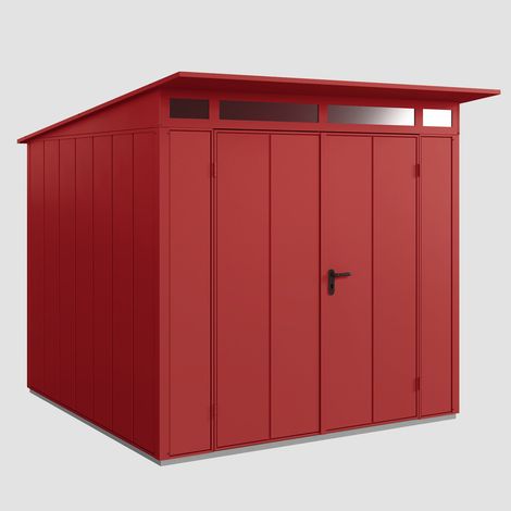 Hörmann Ecostar Metall-Gerätehaus Elegant mit Pultdach Typ 2, 248 x 283 cm, purpurrot, 5,7 m², 2-flüglige Tür