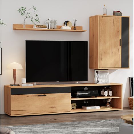 Mueble TV con almacenaje 3 piezas roble y negro OKMYHOME (1/5)