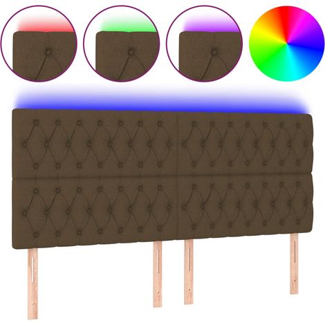 Testiera Testata del letto a LED Marrone Scuro 180x7x118/128 cm in Tessuto (1/4)