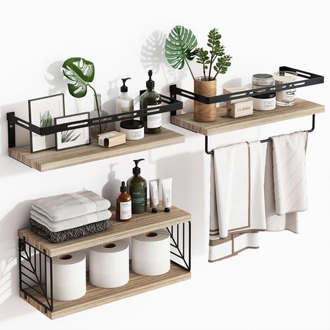 Set 3 + 1 Mensole da Parete in Legno Noce Scaffalatura Scaffale Muro Versatile (1/5)