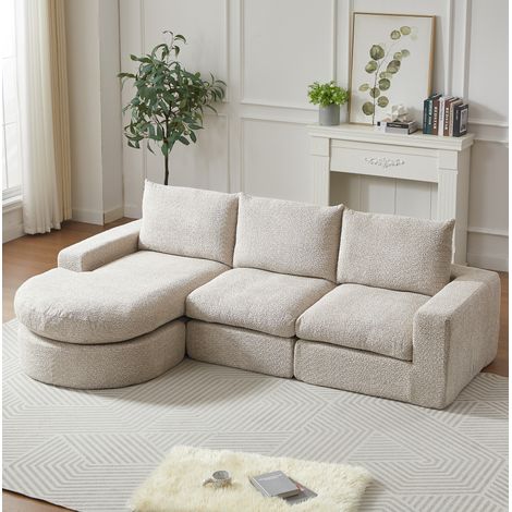 Sofá modular de chenilla con chaise longue reversible 250 x 80 x 160 cm beige DESVIAE (1/5)