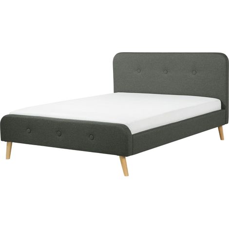 Cama tapizada en tela gris oscuro 140 x 200 cm con somier patas de madera diseño moderno Rennes (1/5)