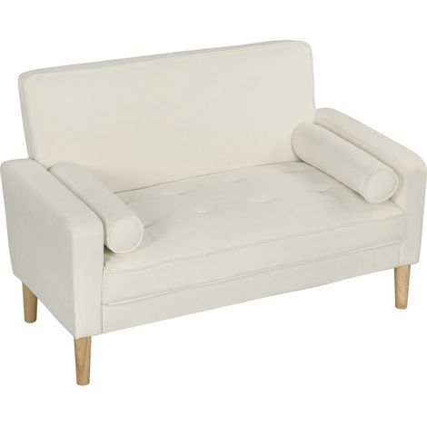 Canapé 2 places en tissu blanc crème, assise confortable à mousse haute densité, dossier capitonné, pieds en bois, pour salon, chambre ou bureau  CHICFURN (1/5)