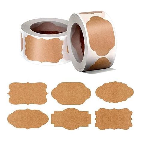 Kraft Paper Label Stickers, 600 Pieces Self-Adhesive Labels, Office and Kitchen Stickers, Used for Files, Bottles, Gift Wrapping (Brown) (1/5)