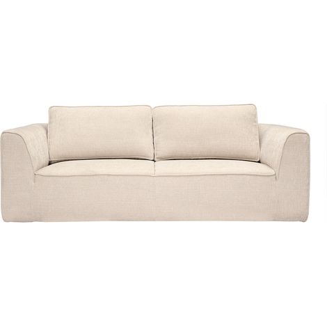 Canapé design en tissu effet velours texturé beige 3 places GRAMMY (1/5)