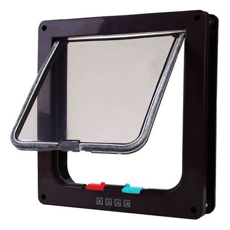 Gatera grande para interiores y exteriores, con 4 modos de cierre, apta para ventanas y paredes (L, negra).