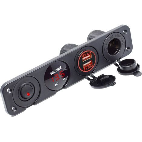 DC 12 V – 24 V LED Digital USB Voltmètre + Panneau de prise d'alimentation USB double 2.1 A/1 A chargeur USB pour voiture bateau marine RV ATV caravane Moto Véhicule téléphone portable (1/5)
