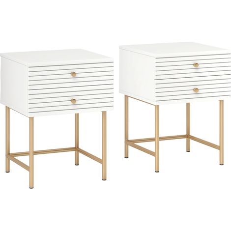 Set of 2 Stylish White and Gold Nightstands for Modern Bedroom Decor
