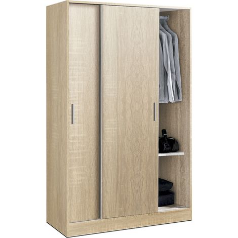 Armoire / placard de rangement de 2 portes coulissantes coloris Chêne Cambrian - longueur 122 x profondeur 56 x hauteur 200 cm -PEGANE- (1/2)