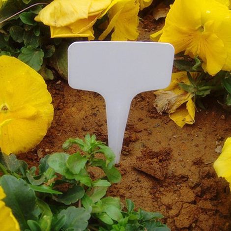 100 étiquettes blanches de jardin pour plantes, imperméables, pour le classement et le tri, avec support en plastique pour tableau d'écriture et d'affichage. (1/2)