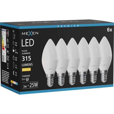 Mexen Nova 6x Ampoule LED E14, C37, 3W, Chaude - 3000K, 315 lm - L102-E14-0330-01x06 (1/5)