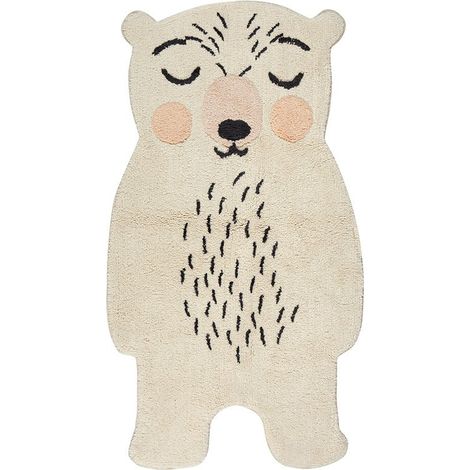 Tapis Bébé Ours Polaire en Velours de Coton Crème Antidérapant et Lavable - PANGIVO (1/4)