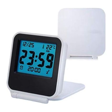 Réveil numérique LED pliable multifonction blanc, horloge de chevet portable avec calendrier, température, date et semaine, pile non incluse, format mini (1/5)