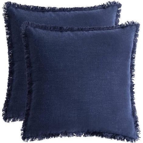 Set di due fodere per cuscini - 45x45 cm - Fodere per cuscini in stile bohémien country - con nappe - nappe naturali - adatte per divani e arredamento del soggiorno - blu navy