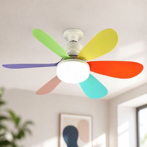 Ventilador de techo E27 con luz, motor CC silencioso, mando a distancia, regulable, 3 temperaturas de color, ABS resistente, Ø52cm (1/5)