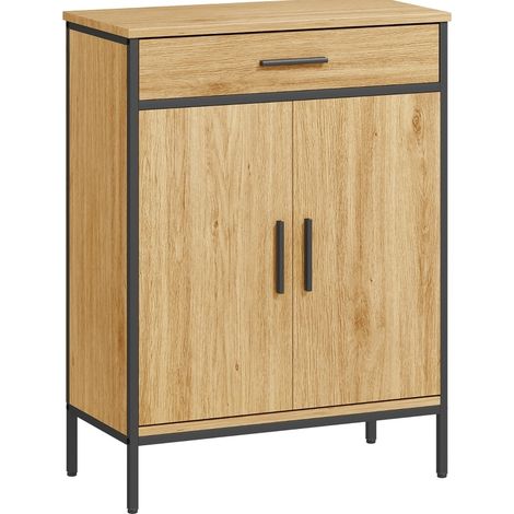 Mueble de baño con cajón y armario de 2 puertas MDF efecto roble 60 x 30 x 80 cm MODENUIT (1/5)