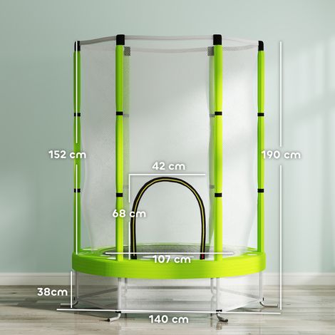 Trampoline pour enfants, 140 cm de diamètre, avec filet de sécurité et design, convient aux enfants de 3 à 6 ans, vert. (1/5)