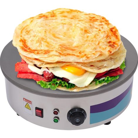 Piastra per crêpe professionale da 45 cm in acciaio inox, 2800 W, ideale per feste ed eventi, antiaderente, da tavolo, con termostato regolabile, spatola e dispenser inclusi, 220 V.