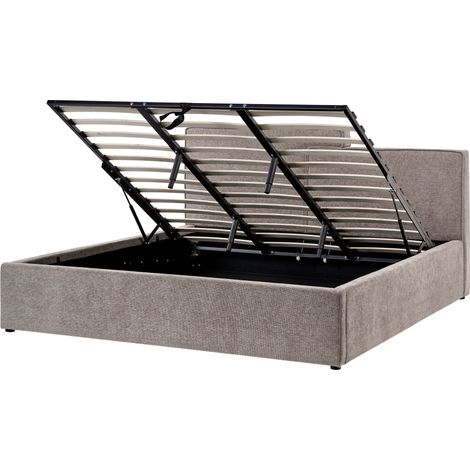 Letto imbottito scandinavo con contenitore 180 x 200 cm in tessuto grigio marrone Lagarde (1/5)