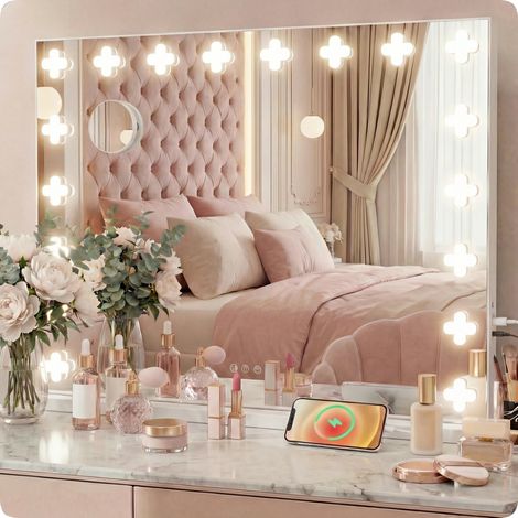 Specchio da trucco bianco Hollywood 58x46cm, specchio colorato con luce LED X10 (1/5)