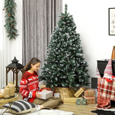 Árbol de Navidad Artificial 180 cm con 910 Ramas con Nieve 58 Piñas y Soporte Metálico Plegable Fácil Montaje Verde (1/5)
