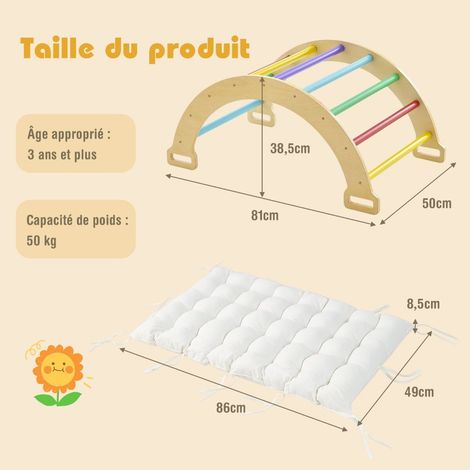 Arche d'escalade multicolore en bois 2 en 1 avec coussin moelleux, balançoire et échelle pour chambre, salon et jardin (1/5)