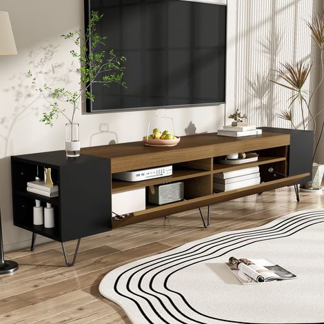 TV-Ständer 180x36x43cm, elegantes Design, robustes MDF und Spanplatte in Schwarz und Holzoptik (1/5)