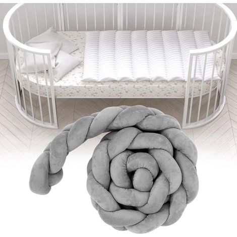 Tour de lit bébé tressé de 1,5 m, coussin long pour chambre de bébé, nœud doux en forme de serpent (gris) (1/5)