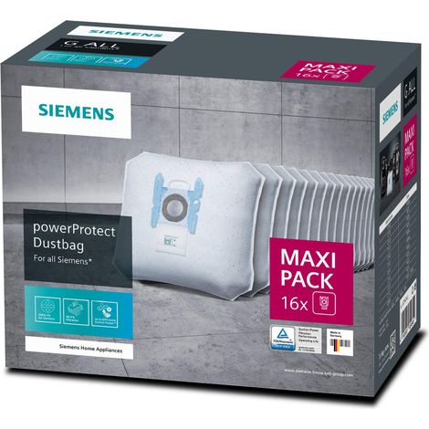 Siemens VZ16GALL PowerProtect Sacchetti per Aspirapolvere Universali 16 pz Chiusura Igienica Filtrazione 99.9% colore Bianco (1/5)