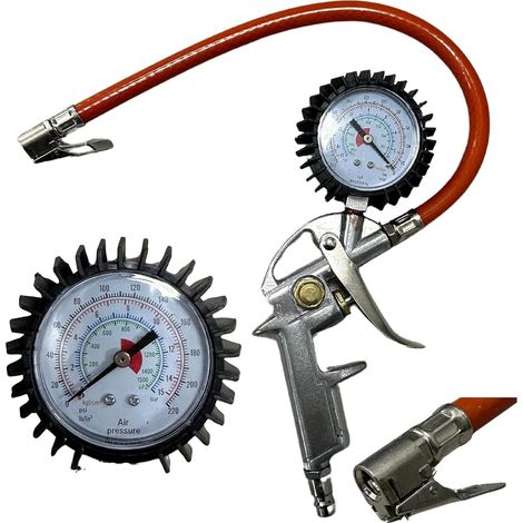 Pistolet de gonflage pneumatique 0-16 BAR 0-220 PSI Gonfleur de pneus Testeur de pression d'air Jauge d'air Camion Voiture Vélo ATV quad Tracteur agricole Moto (1/5)