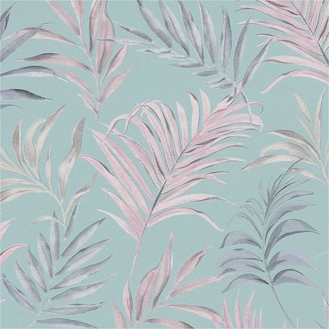 Nature wallpaper wall Profhome 791082 hot embossed non-woven wallpaper textured with floral ornaments shimmering blue mint turquoise pink grey 5,33 m2 (1/5)
