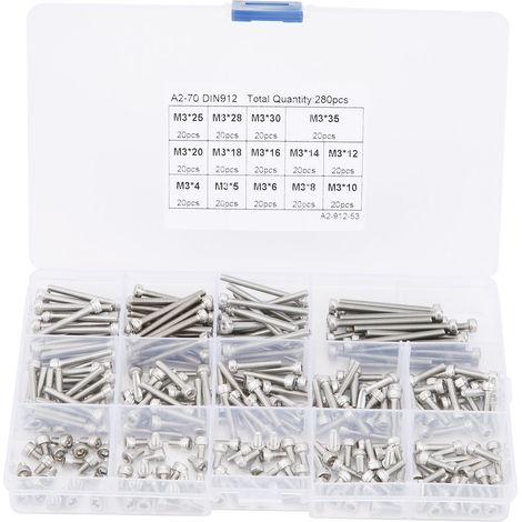 Vis à tête hexagonale creuse en acier inoxydable 304 - Kit d'assortiment de 280 pièces (M3) (1/5)