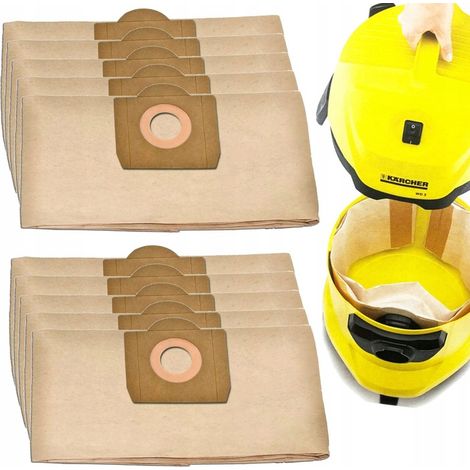 10x Bolsa de papel para aspiradora KARCHER WD3, WD3.200 MV 3 SE 4001 SE 4002 (1/5)