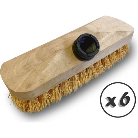 Balai brosse lave-pont 22 cm en chiendent - Monture bois - Douille vissante plastique - Quantité x 6 - Chiendent sans manche