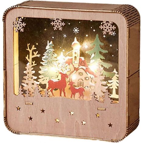Veilleuse de Noël LED en bois peint, décoration de bureau brillante, décorations d'Halloween H (1/5)