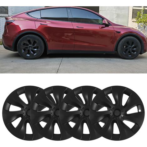 (T04) (Video verfügbar) 4 mattschwarze Radkappen im Cyclone-Stil für Tesla Model Y 19 Zoll (2020-2023) (Cyclone-Stil ohne Markierungen) Asymmetrisch (Übergroß) (Übergewichtig) (1/5)
