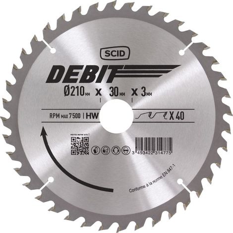 Lame au carbure pour scie circulaire SCID - Epaisseur 3 mm - 40 dents - Diamètre 210 mm - Alésage 30 mm