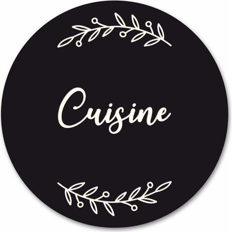 Plaque de Porte Autocollante PVC Gravé Noir Blanc Ronde.- - Cuisine (1/5)