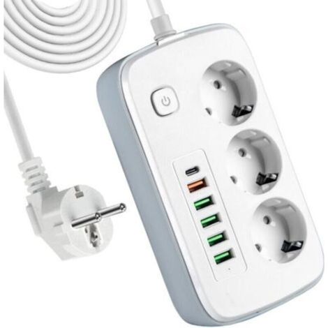 Multiprise Electrique, Bloc Multiprise, Parafoudre Multiprise avec Interrupteur, 3 Prises Outlet + 6 Ports USB, Rallonge Multiprises 2M (1/5)