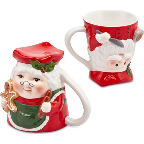 EDG Enzo De Gasperi Tazza Babbo Natale e Mamma Rovesciato 2 Pezzi H12 D10 White Red