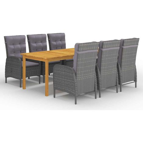 Ensemble repas de jardin 7 pièces en acacia et résine tressée gris 200 x 100 cm - PANGIVO (1/5)