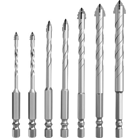 Set di 7 punte da trapano eccentriche a quattro denti - Per cemento, vetro, ceramica, legno, metallo (3/4/5/6/8/10/12 mm) (1/5)