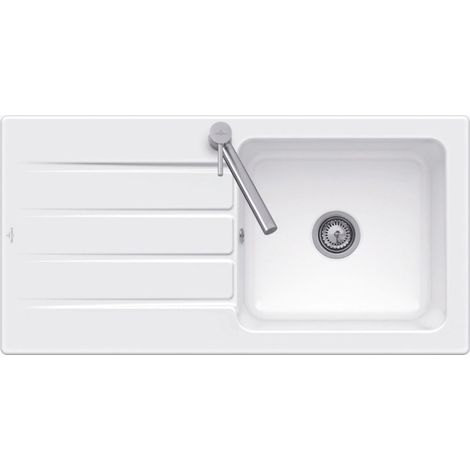 Villeroy & Boch – Évier 1 bac 100 x 51 cm en céramique – Design moderne – Résistance maximale – Évier réversible avec égouttoir – Fabriqué en France