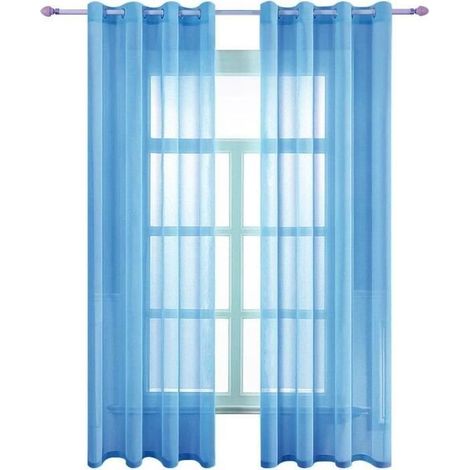 2 Pièce Rideaux Voilages, Rideau Semi-Transparent intérieurs Décoration de Fenêtre Moderne pour Salon Chambre, 140x215 cm Bleu (1/4)