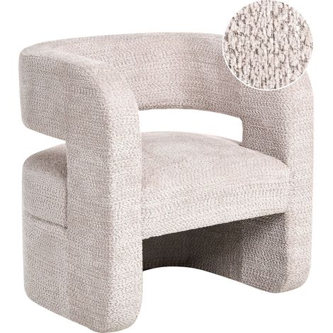 Beliani Armchair Beige Chenille Solid Modern with Armrests Wide Seat Living Fabric, Track, Foam Filling, Plywood, Seat Height 47 cm, Does Not Require Assembly, Holds up to 125 kg, 76 x 60 x 78 cm VIDS (1/5)